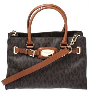 Michael Kors Brown Signature Coated Canvas and Leather Hamilton East West Tote